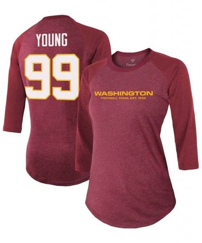 Women's Chase Young Burgundy Washington Football Team Player Name Number Tri-Blend Raglan 3/4 Sleeve T-shirt Burgundy $24.20 ...