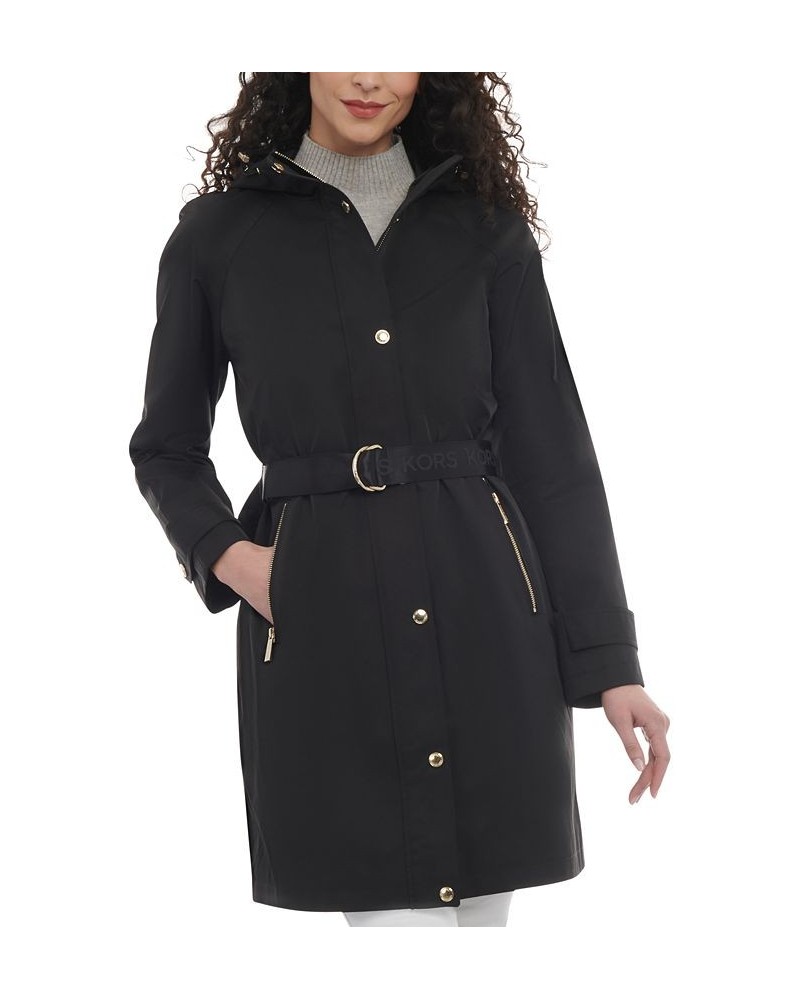 Women's Belted Hooded Trench Coat Black $61.60 Coats