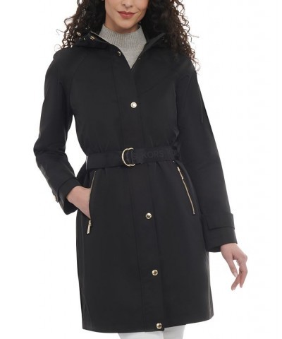 Women's Belted Hooded Trench Coat Black $61.60 Coats