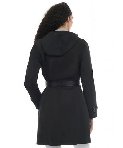 Women's Belted Hooded Trench Coat Black $61.60 Coats