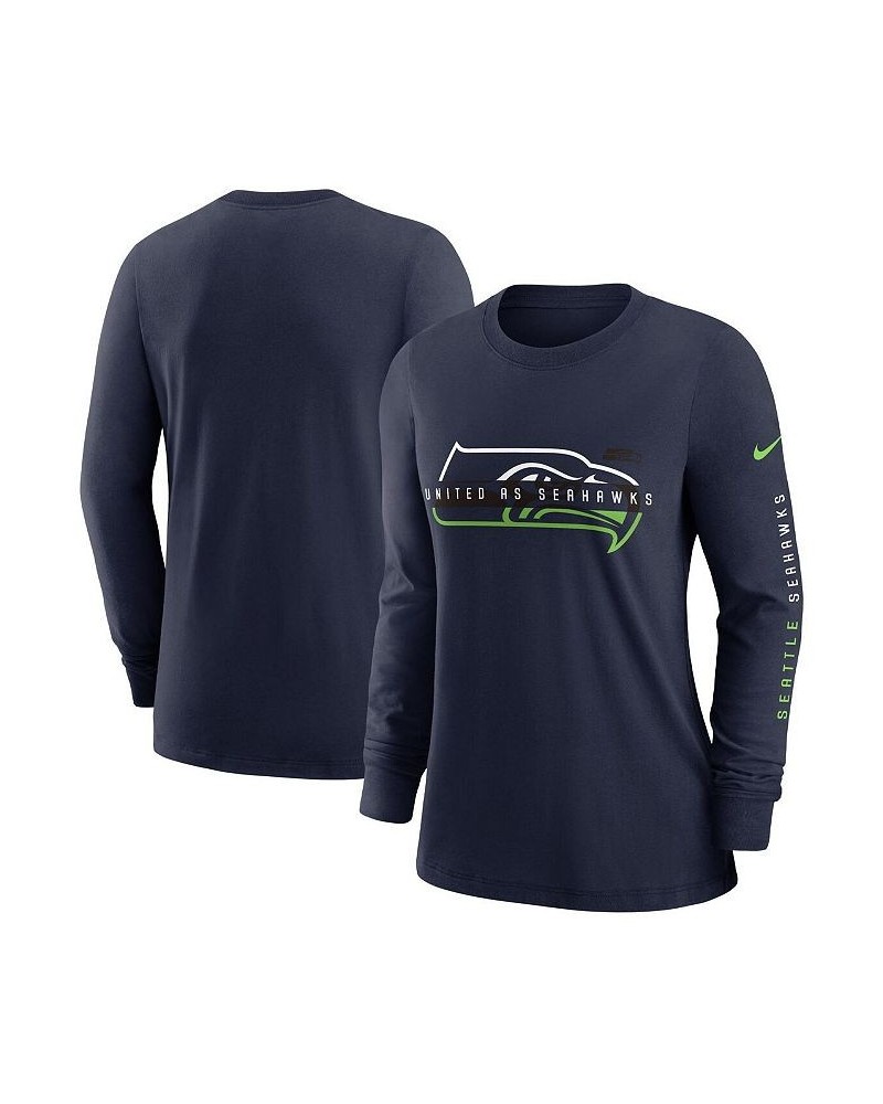 Women's College Navy Seattle Seahawks Prime Split Long Sleeve T-shirt Navy $23.50 Tops