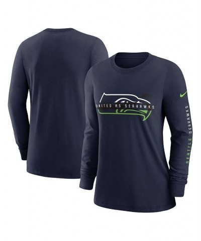 Women's College Navy Seattle Seahawks Prime Split Long Sleeve T-shirt Navy $23.50 Tops