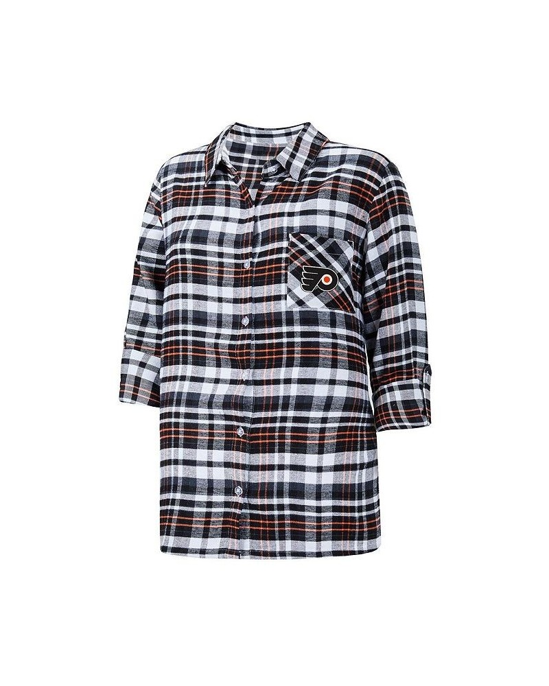 Women's Black Philadelphia Flyers Mainstay Flannel Full-Button Three-Quarter Sleeve Nightshirt Black $28.56 Pajama