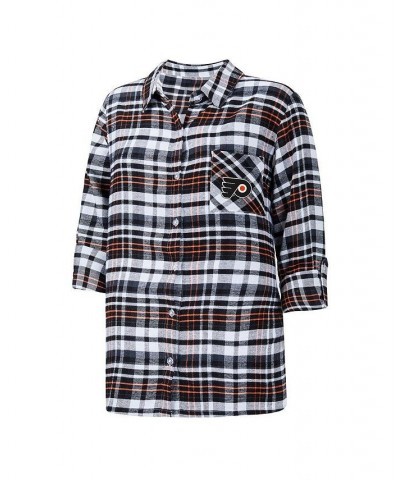 Women's Black Philadelphia Flyers Mainstay Flannel Full-Button Three-Quarter Sleeve Nightshirt Black $28.56 Pajama