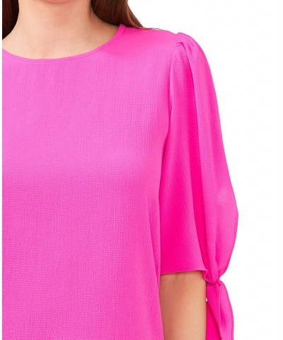 Women's Bow-Detail Puff-Sleeve Elbow Sleeve Blouse Magenta Glow $28.27 Tops