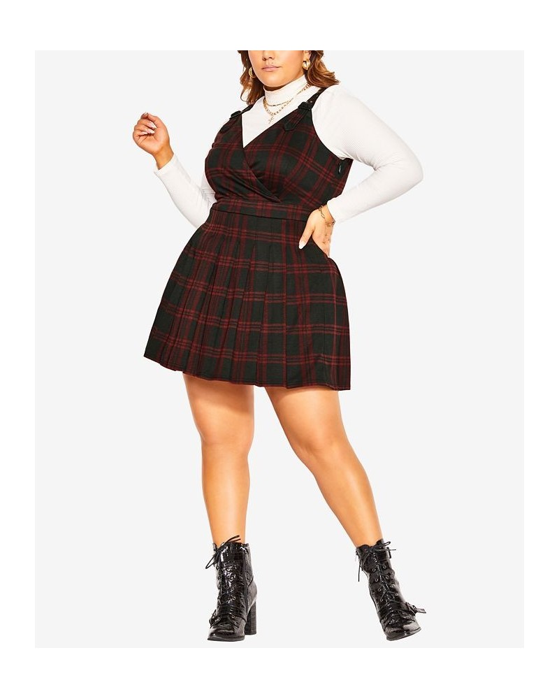 Plus Size Trendy Pinafore Check Dress Berry $44.69 Dresses