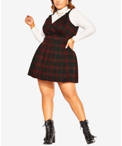 Plus Size Trendy Pinafore Check Dress Berry $44.69 Dresses