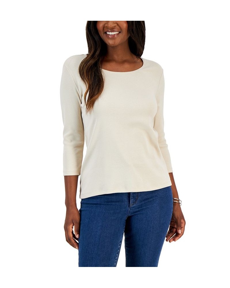 Petite 3/4 Sleeve Cotton Scoop-Neck Top Aqua Oasis $9.68 Tops