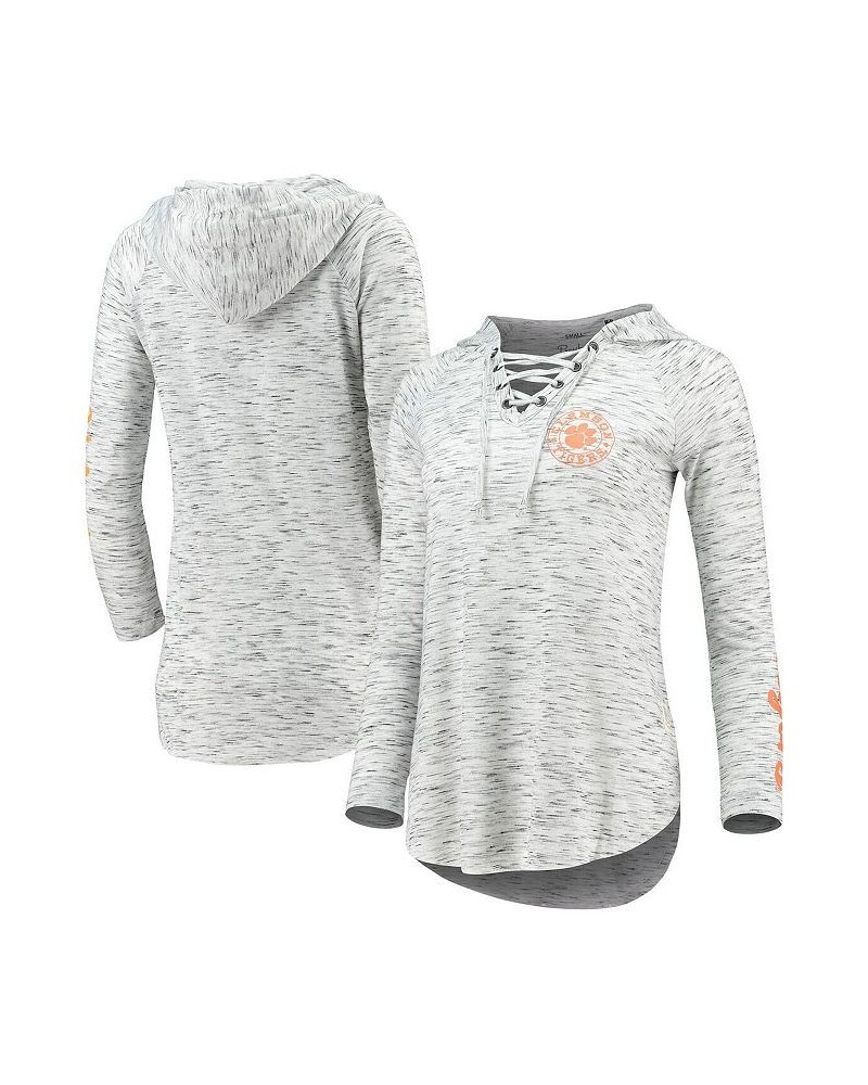 Women's Gray Clemson Tigers Space Dye Lace-Up V-Neck Long Sleeve T-shirt Gray $24.20 Tops