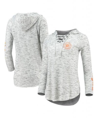 Women's Gray Clemson Tigers Space Dye Lace-Up V-Neck Long Sleeve T-shirt Gray $24.20 Tops