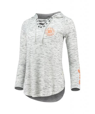 Women's Gray Clemson Tigers Space Dye Lace-Up V-Neck Long Sleeve T-shirt Gray $24.20 Tops