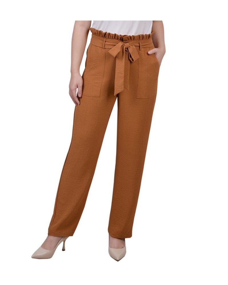 Petite Full Length Paper Bag Waist Pants Brown $16.64 Pants