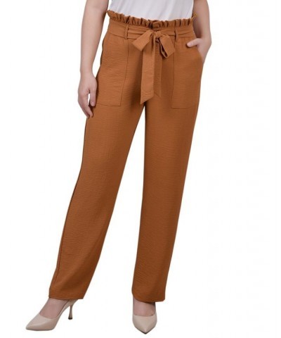 Petite Full Length Paper Bag Waist Pants Brown $16.64 Pants