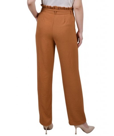 Petite Full Length Paper Bag Waist Pants Brown $16.64 Pants