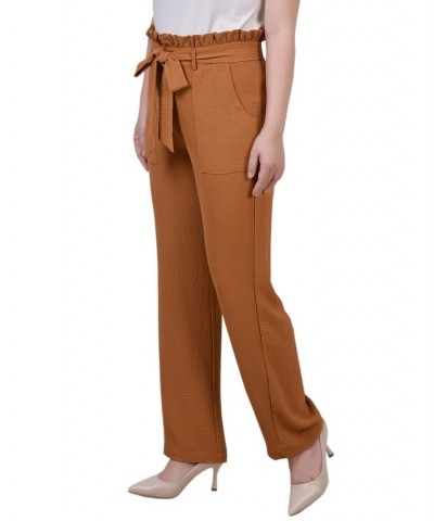 Petite Full Length Paper Bag Waist Pants Brown $16.64 Pants