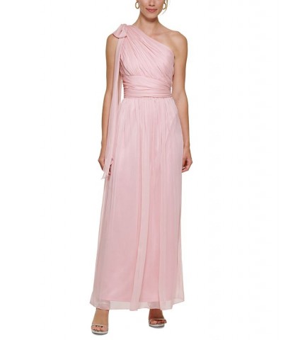 Women's Pleated Bow-Trim One-Shoulder Gown Pink Marble $101.15 Dresses