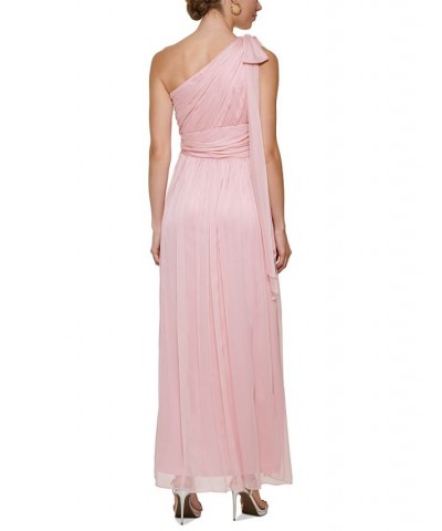 Women's Pleated Bow-Trim One-Shoulder Gown Pink Marble $101.15 Dresses