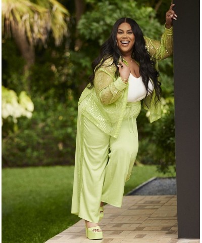 Trendy Plus Size Sequin Sheer-Sleeve Shirt Green $52.32 Tops