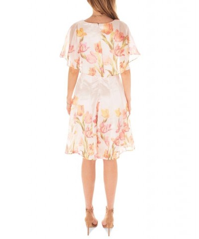 Women's Floral-Border-Print Organza Cape Dress White $59.20 Dresses