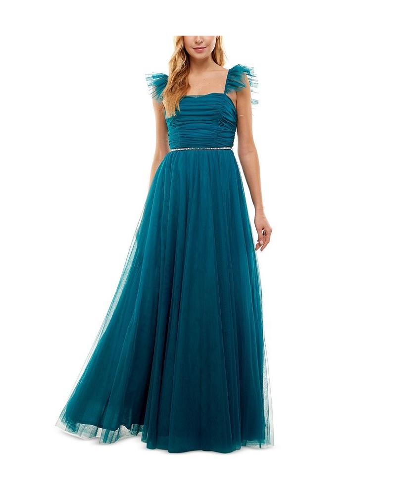 Juniors' Ruched Ball Gown Blue $67.60 Dresses