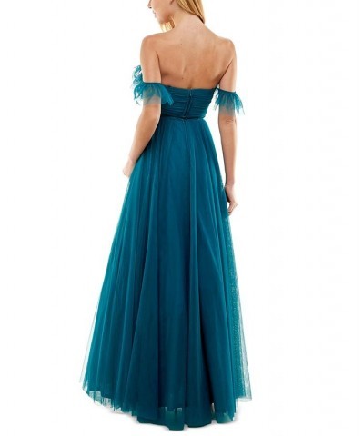 Juniors' Ruched Ball Gown Blue $67.60 Dresses