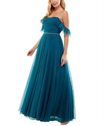 Juniors' Ruched Ball Gown Blue $67.60 Dresses