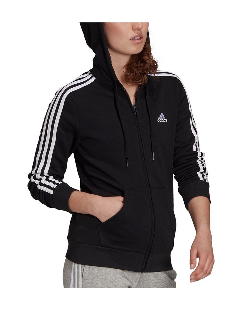 Women's 3-Stripe Cotton Fleece Full-Zip Sweatshirt Black $30.80 Sweatshirts