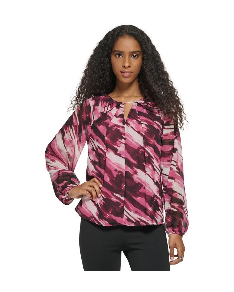 Women's Long Sleeve Printed Chiffon Blouse Port Combo $28.03 Tops