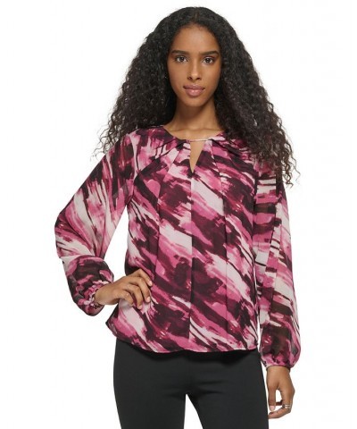 Women's Long Sleeve Printed Chiffon Blouse Port Combo $28.03 Tops