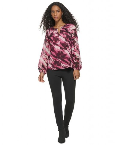 Women's Long Sleeve Printed Chiffon Blouse Port Combo $28.03 Tops