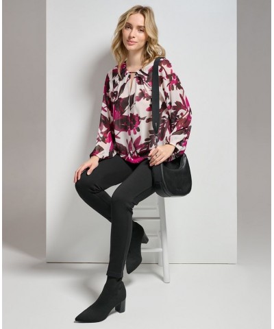 Women's Long Sleeve Printed Chiffon Blouse Port Combo $28.03 Tops