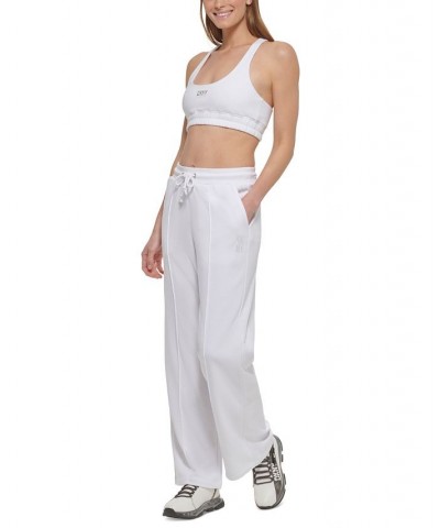 Women's Drawstring-Waist Piping-Trim Pants White $34.06 Pants