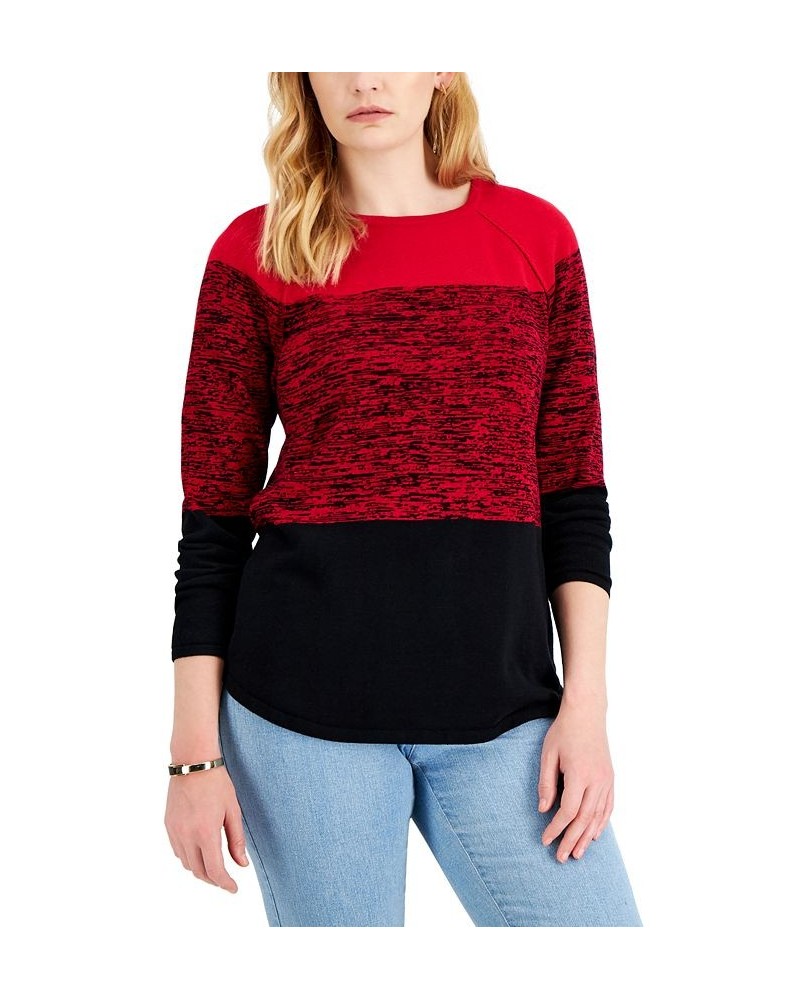 Women's Cotton Colorblocked Sweater Red $12.84 Sweaters