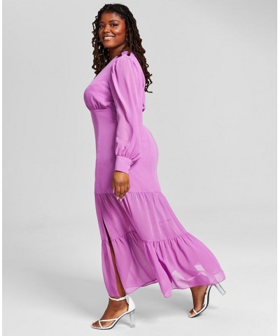 Plus Size Tiered Long-Sleeve Chiffon Maxi Dress Pink Angelonia $37.59 Dresses