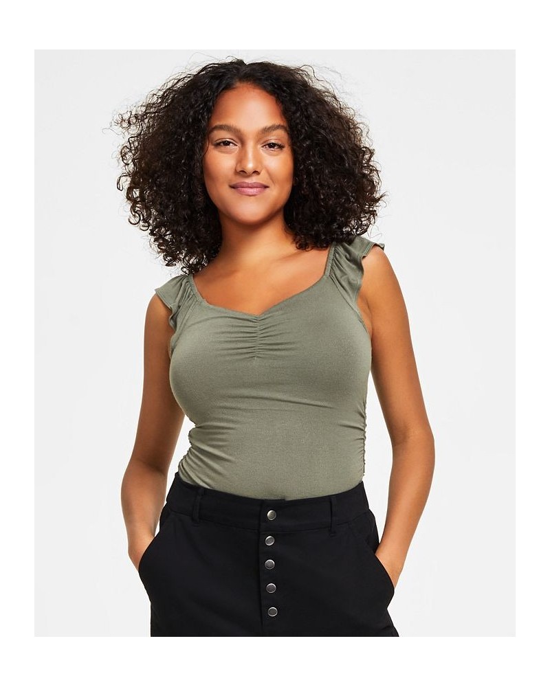 Women's Ruched Flutter-Sleeve Bodysuit Green $20.30 Tops