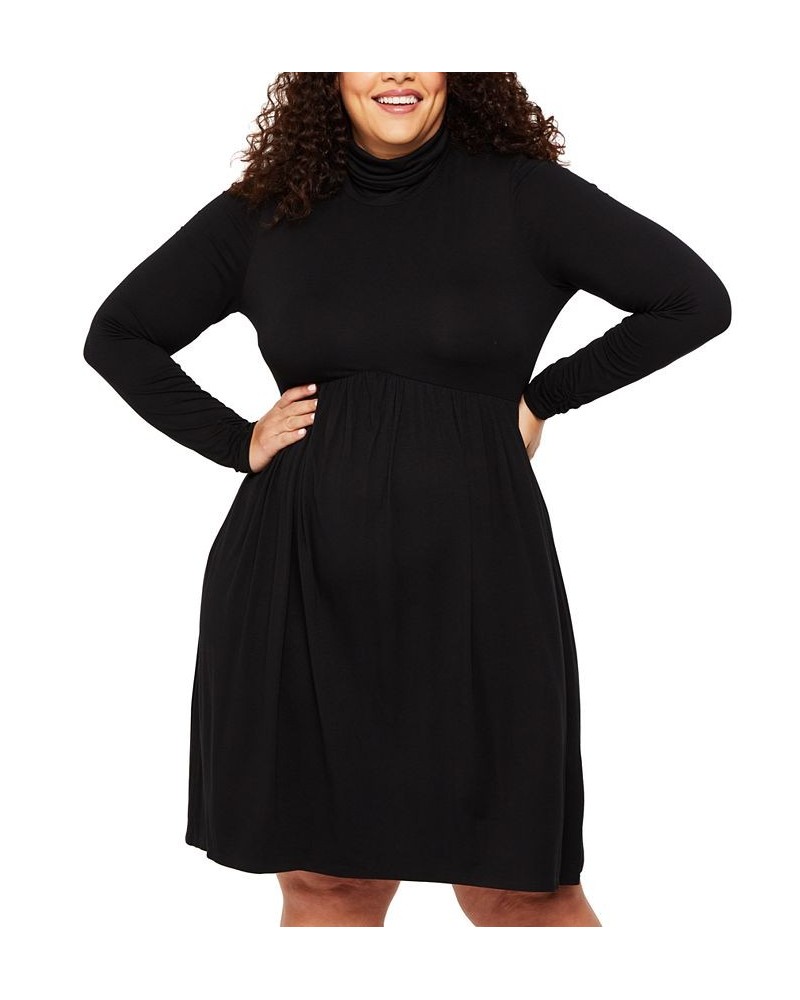 Plus Size Turtleneck Fit & Flare Maternity Dress Black $28.08 Dresses