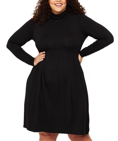 Plus Size Turtleneck Fit & Flare Maternity Dress Black $28.08 Dresses