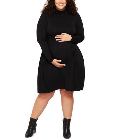 Plus Size Turtleneck Fit & Flare Maternity Dress Black $28.08 Dresses