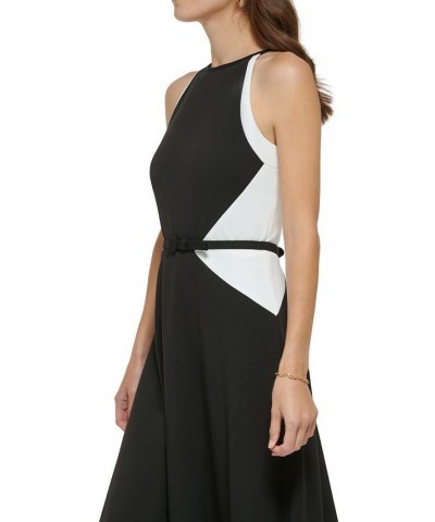 Women's Colorblocked Belted Midi Dress Black/Ivory $59.04 Dresses