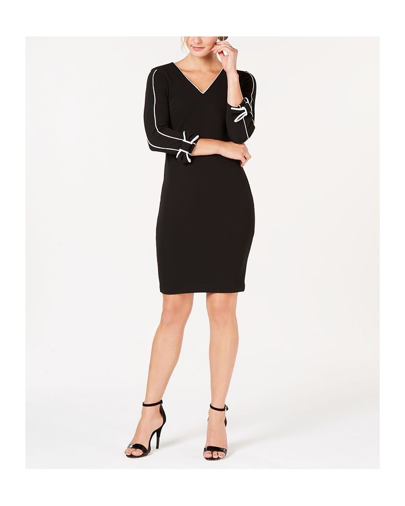 Petite V-Neck Bow-Detail Sheath Dress Black/White $53.99 Dresses