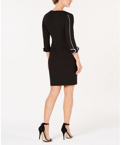 Petite V-Neck Bow-Detail Sheath Dress Black/White $53.99 Dresses