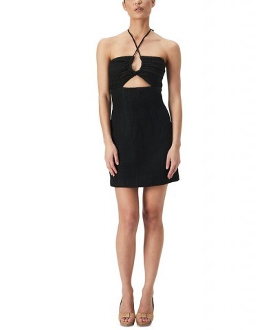 Women's Lexi Textured Cutout Halter Mini Dress Black $24.74 Dresses