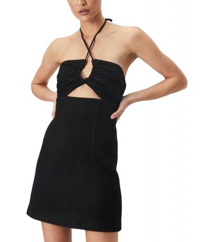 Women's Lexi Textured Cutout Halter Mini Dress Black $24.74 Dresses