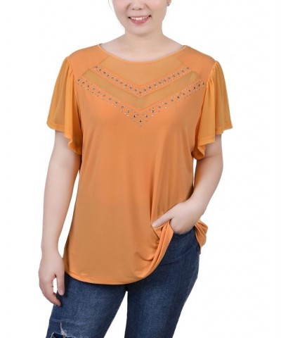 Women's Studded Top with Mesh Details Golden Glow $12.71 Tops