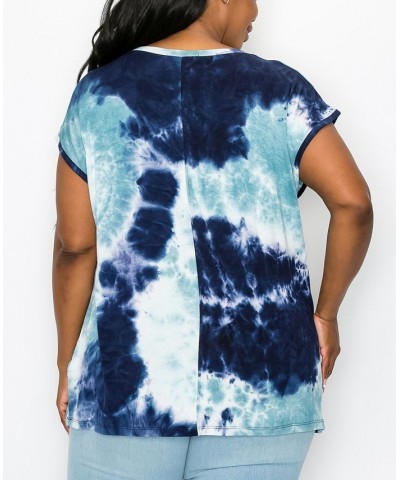 Plus Size Hand Tie Dye V-Neck Twist Front Top Indigo/Dusty Blue $18.98 Tops