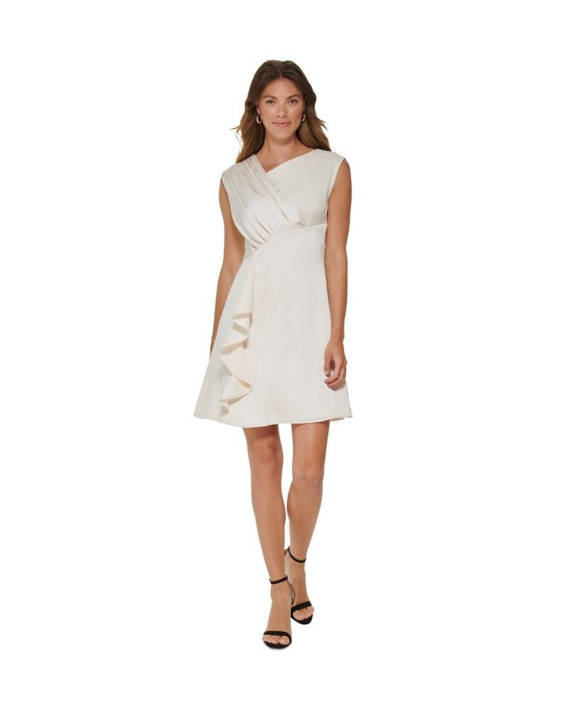 Petite Gathered Asymmetrical-Neck Satin Dress Buttercream $40.80 Dresses