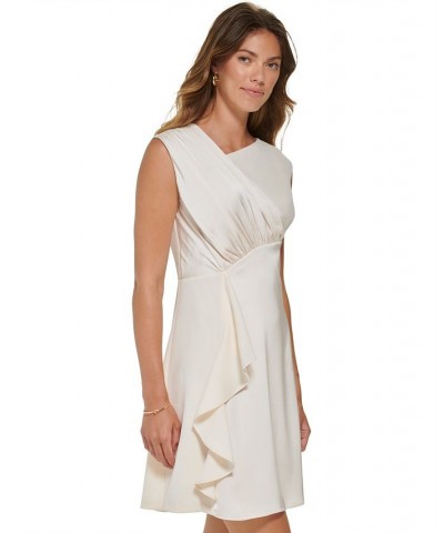 Petite Gathered Asymmetrical-Neck Satin Dress Buttercream $40.80 Dresses