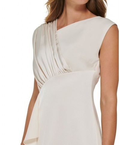 Petite Gathered Asymmetrical-Neck Satin Dress Buttercream $40.80 Dresses