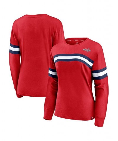 Women's Red Washington Capitals Block Party Primary Logo Fashion Long Sleeve T-shirt Red $21.56 Tops