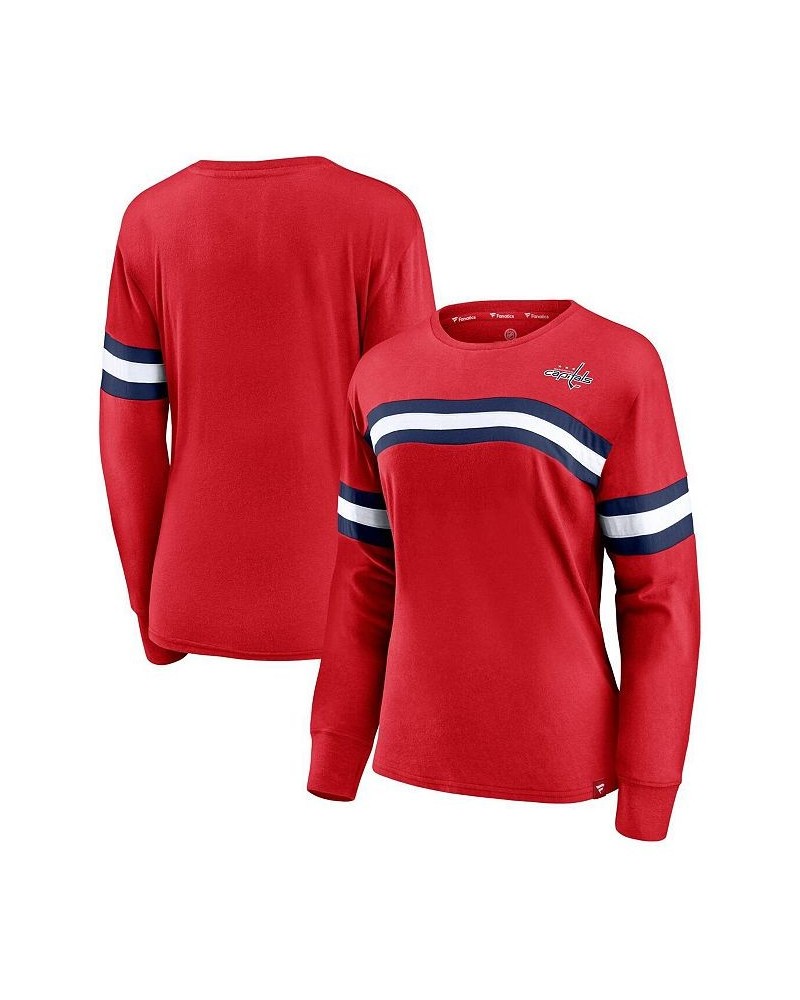 Women's Red Washington Capitals Block Party Primary Logo Fashion Long Sleeve T-shirt Red $21.56 Tops